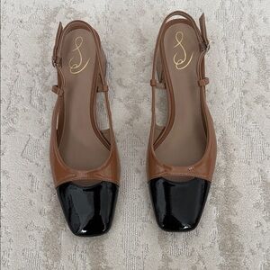 Sam Edelman Tarra Brown and Black Patent Slingback Heels - size 10